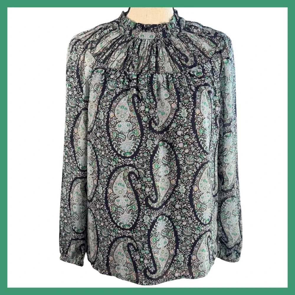 J. Crew Paisley Blouse XXS Long Sleeve Mock Neck Women's Top